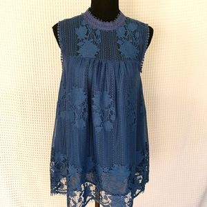 Worthington Lace Crochet Design Babydoll Top
